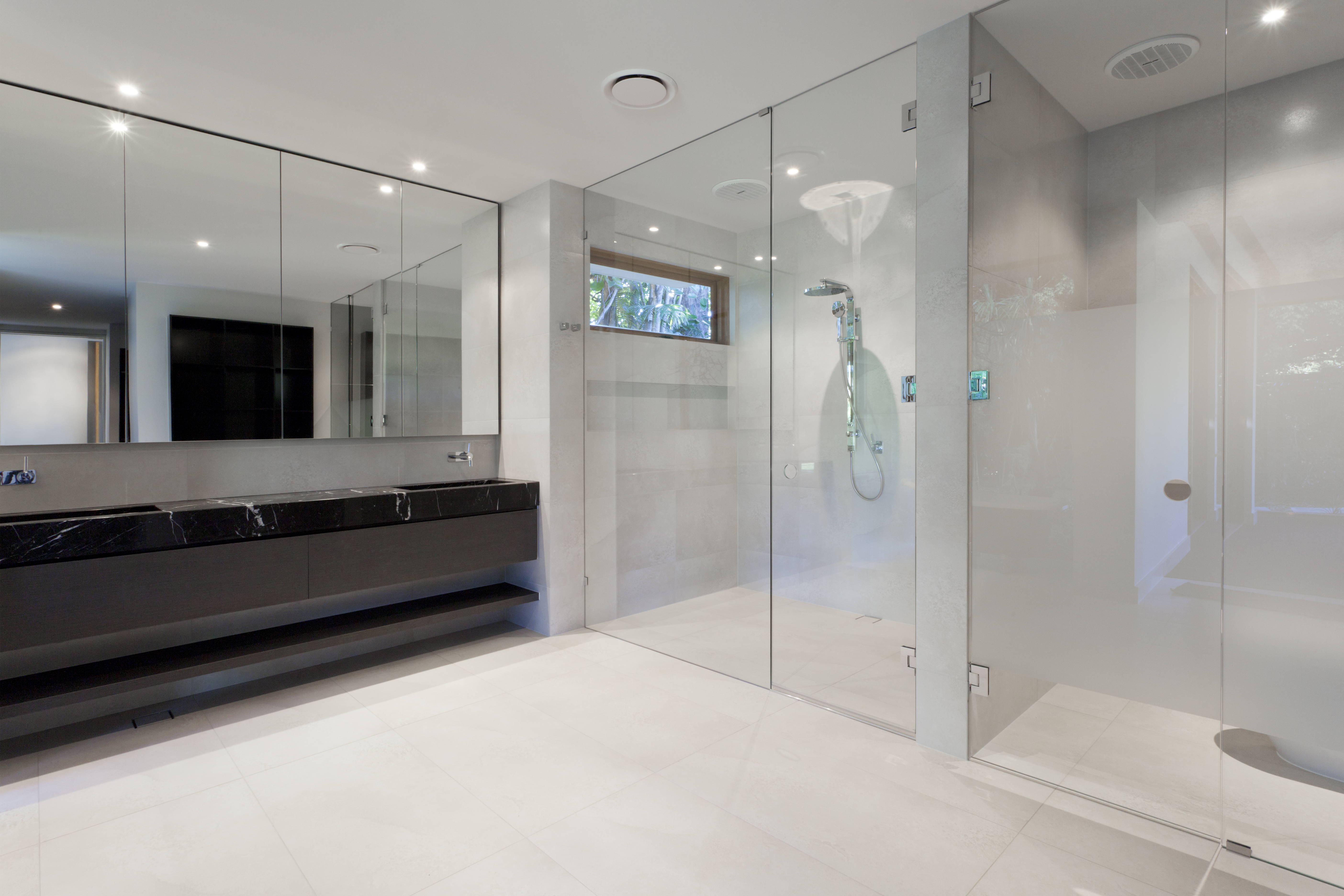 Bathroom Mirror and Frameless Shower Glazing